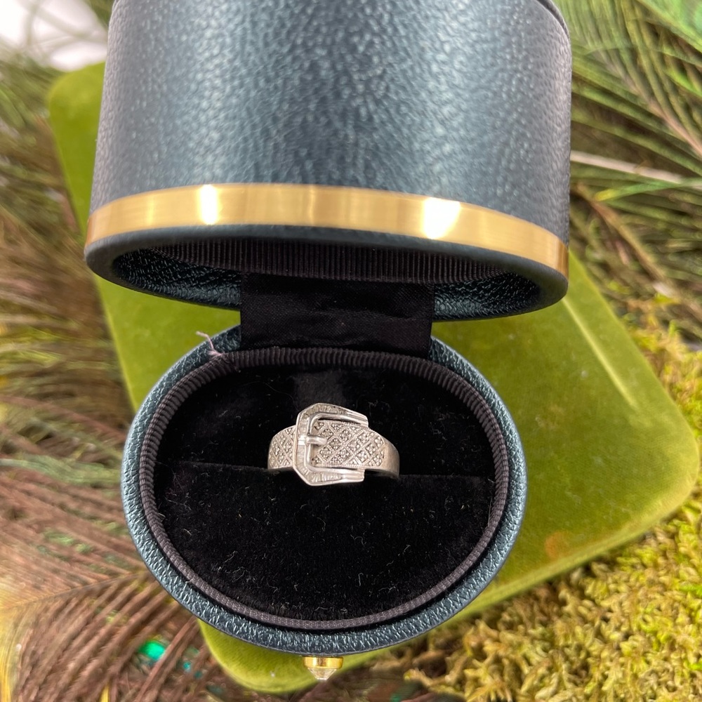 Vintage Sterling 1950s Diamond Belt Buckle Ring.